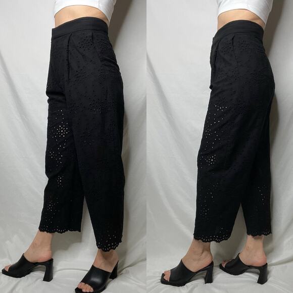 SOLD Zara eyelet lace high rise waist trouser pants cropped ankle trousers black - Picture 14 of 17